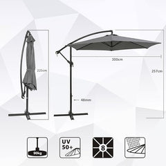 Sekey 300 cm cantilever umbrella, sun protection UV50+