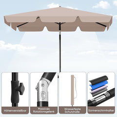 Sekey Rechteckiger Balkon-Sonnenschirm 200x125 cm – UPF50+, 4 Farben (Apfelgrün, Weiß, Dunkelgrau, Beige) + Schutzhülle