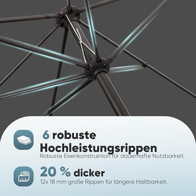 Salcar Sonnenschirm Ø 2,7 m – Kurbelschirm mit Knickgelenk, UPF 50+, UV-Schutz & wasserabweisend, GRS-zertifiziertes Polyester, für Garten, Terrasse & Balkon Sekey