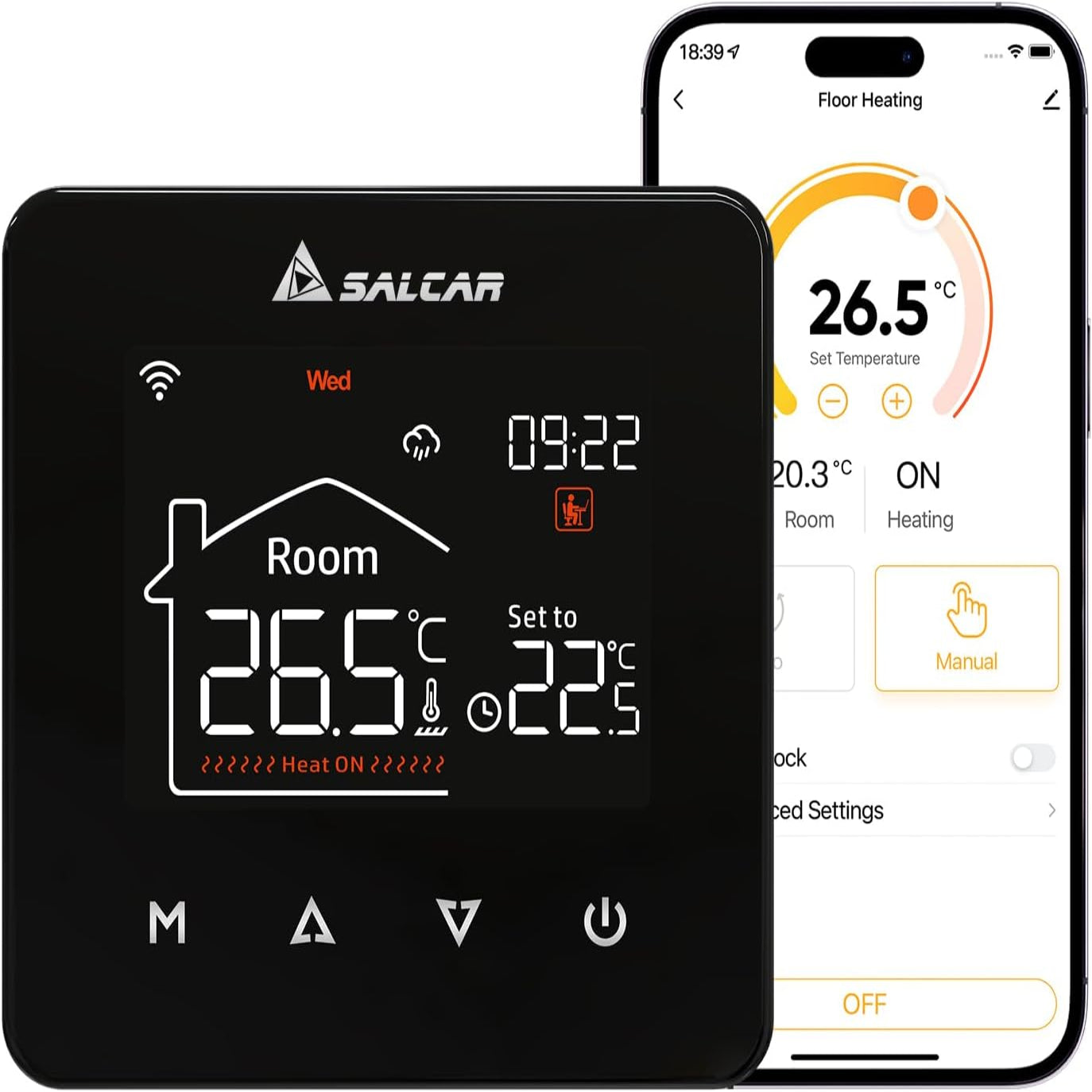 Salcar Smart WLAN Thermostat – Programmierbarer Raumthermostat für elektrische Fußbodenheizung 230V mit LCD-Display, Tuya kompatibel (16A) Salcar