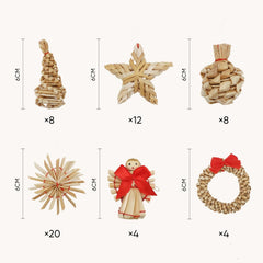 Salcar 56-teiliges Weihnachtsbaumschmuck aus Stroh – Handgefertigtes Strohsterne Set, natürliche Christbaum Anhänger aus 100 % Stroh für nachhaltige Weihnachtsdekoration