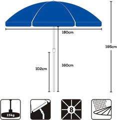 Sekey Sonnenschirm Ø160 cm rund – Strand- & Balkonschirm mit Neigungswinkel & Höhenverstellung, inkl. Schutzhülle, 140 g/m² Polyester, für Garten, Terrasse & Strand
