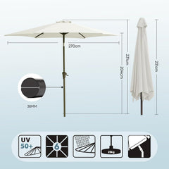 Salcar Sonnenschirm Ø 2,7 m – Kurbelschirm mit Knickgelenk, UPF 50+, UV-Schutz & wasserabweisend, GRS-zertifiziertes Polyester, für Garten, Terrasse & Balkon Sekey