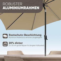 Sekey Alu Sonnenschirm mit UV-Schutz 50+ – Windfester Gartenschirm mit Kurbel für Balkon, Terrasse & Garten