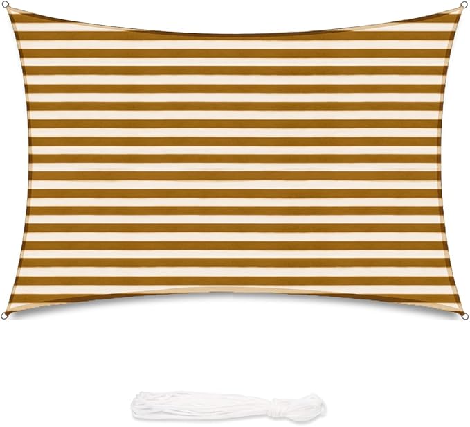 Sekey Sonnensegel 2,44 x 3,66 m Rechteckig – HDPE Sonnenschutz, UV-beständig, winddurchlässig & wasserdurchlässig, atmungsaktiv & reißfest für Balkon, Garten & Terrasse (braun-gelb gestreift)