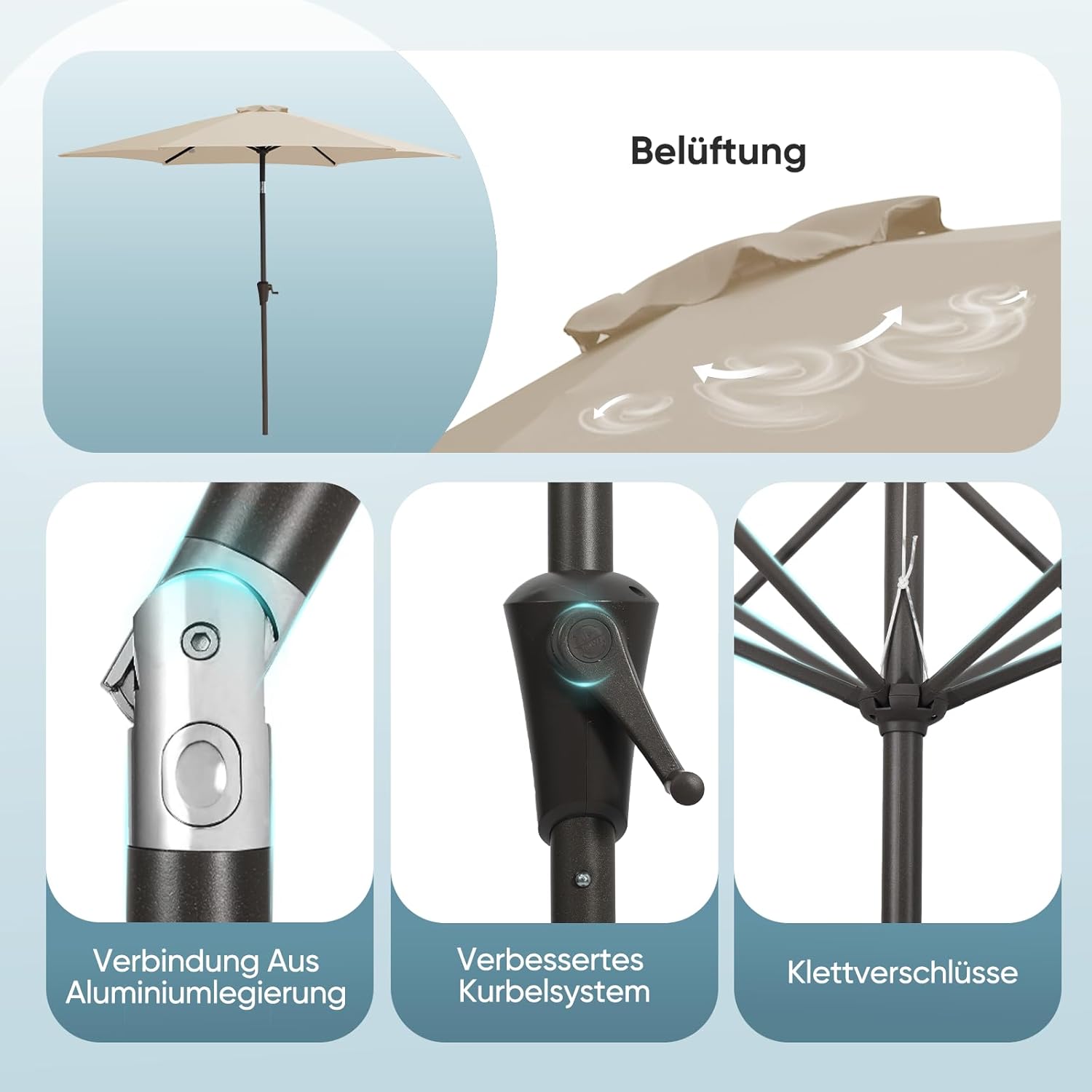 Salcar Sonnenschirm Ø 2,7 m – Kurbelschirm mit Knickgelenk, UPF 50+, UV-Schutz & wasserabweisend, GRS-zertifiziertes Polyester, für Garten, Terrasse & Balkon Sekey