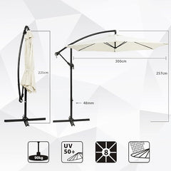 Sekey 300 cm cantilever umbrella, sun protection UV50+