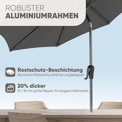 Sekey Alu Sonnenschirm mit UV-Schutz 50+ – Windfester Gartenschirm mit Kurbel für Balkon, Terrasse & Garten