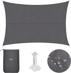 Sekey Sonnensegel Wasserdicht 3x4 m Rechteckig – PES Polyester 160 g/m², 95% UV-Schutz (UPF 50+), wetterfest & reißfest, mit Ösen & Befestigungsseilen für Balkon, Garten & Terrasse (Anthrazit)