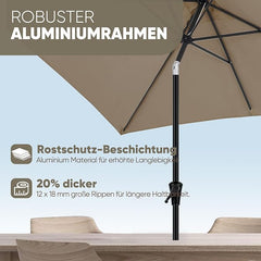 Sekey Aluminium Sonnenschirm Rechteck mit Kurbel & Knickfunktion – UV50+ Gartenschirm 38 mm Stange, 12x18 mm Streben für Balkon, Terrasse & Garten