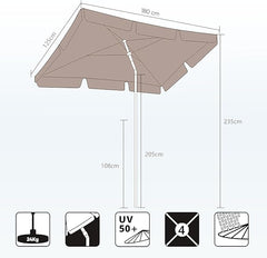 Sekey Rechteckiger Balkon-Sonnenschirm 200x125 cm – UPF50+, 4 Farben (Apfelgrün, Weiß, Dunkelgrau, Beige) + Schutzhülle