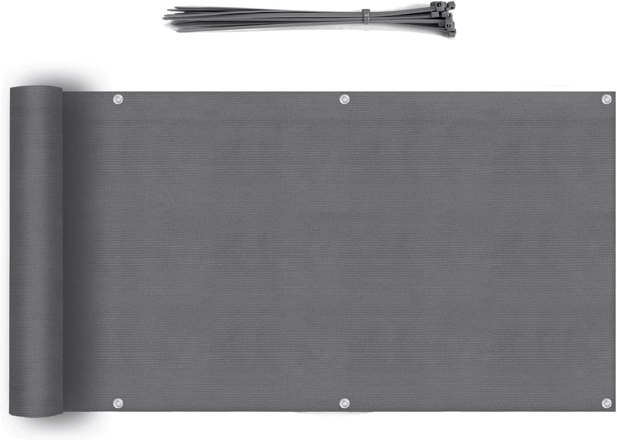 Sekey Balkon Sichtschutz Anthrazit – HDPE 220 g/m², leicht transparent, wind- & UV-beständig, wetterfest mit Ösen & Kabelbindern