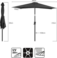 Sekey Aluminium Sonnenschirm Rechteck mit Kurbel & Knickfunktion – UV50+ Gartenschirm 38 mm Stange, 12x18 mm Streben für Balkon, Terrasse & Garten