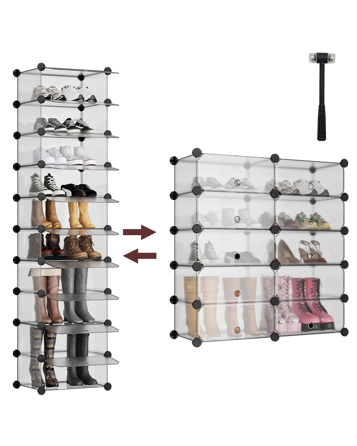 Sekey Schuhschrank mit 10 Fächern – Modularer Schuhorganizer für bis zu 20 Paar Schuhe, stabil & platzsparend, inkl. Hammer & Kippschutz Sekey