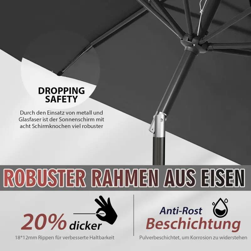 Sekey 220 cm Sonnenschirm mit Kurbel und Auto Kippen, Sonnenschutz UV50+ Sekey