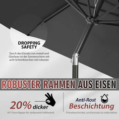 Sekey 220 cm Sonnenschirm mit Kurbel und Auto Kippen, Sonnenschutz UV50+ Sekey