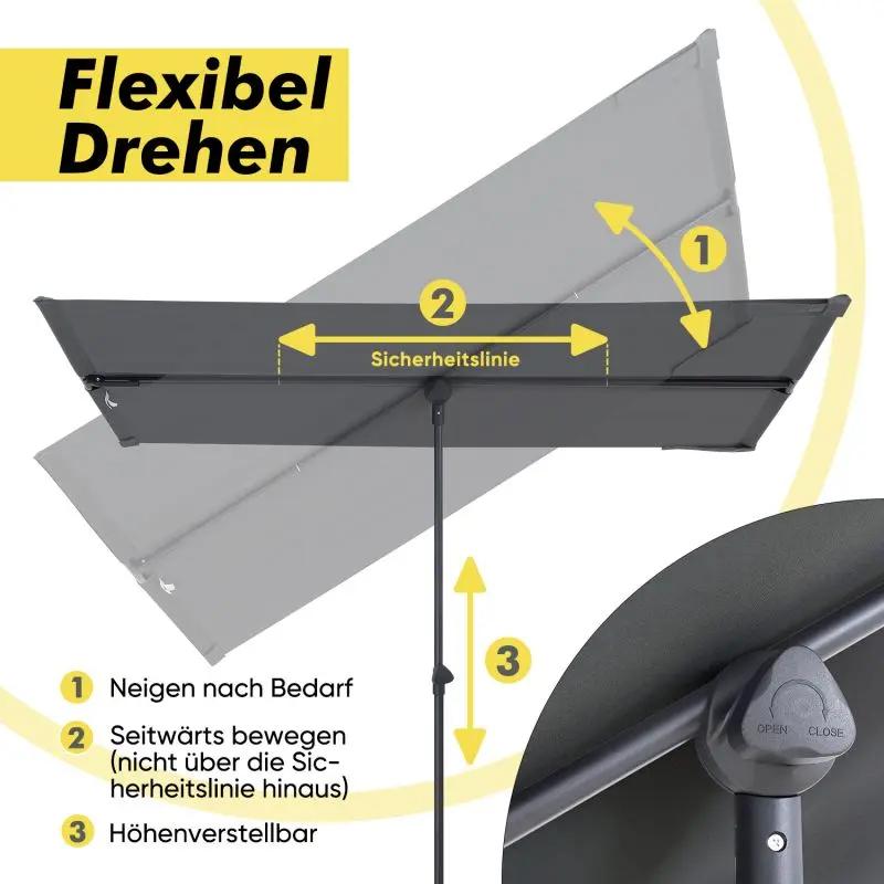 Sekey 180 x 130 cm Balkonschirm Rechteckig, Individuell Verstellbar, Sonnenschutz UV50+ Sekey