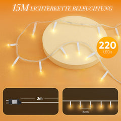 Salcar LED Lichterkette mit 5m/10m/15m/20m Länge – 50–300 LEDs, Fernbedienung, 8 Modi, Timer & IP44 Wasserdicht, für Weihnachtsdeko, Party, Hochzeit, Garten – Warmweiß Salcar