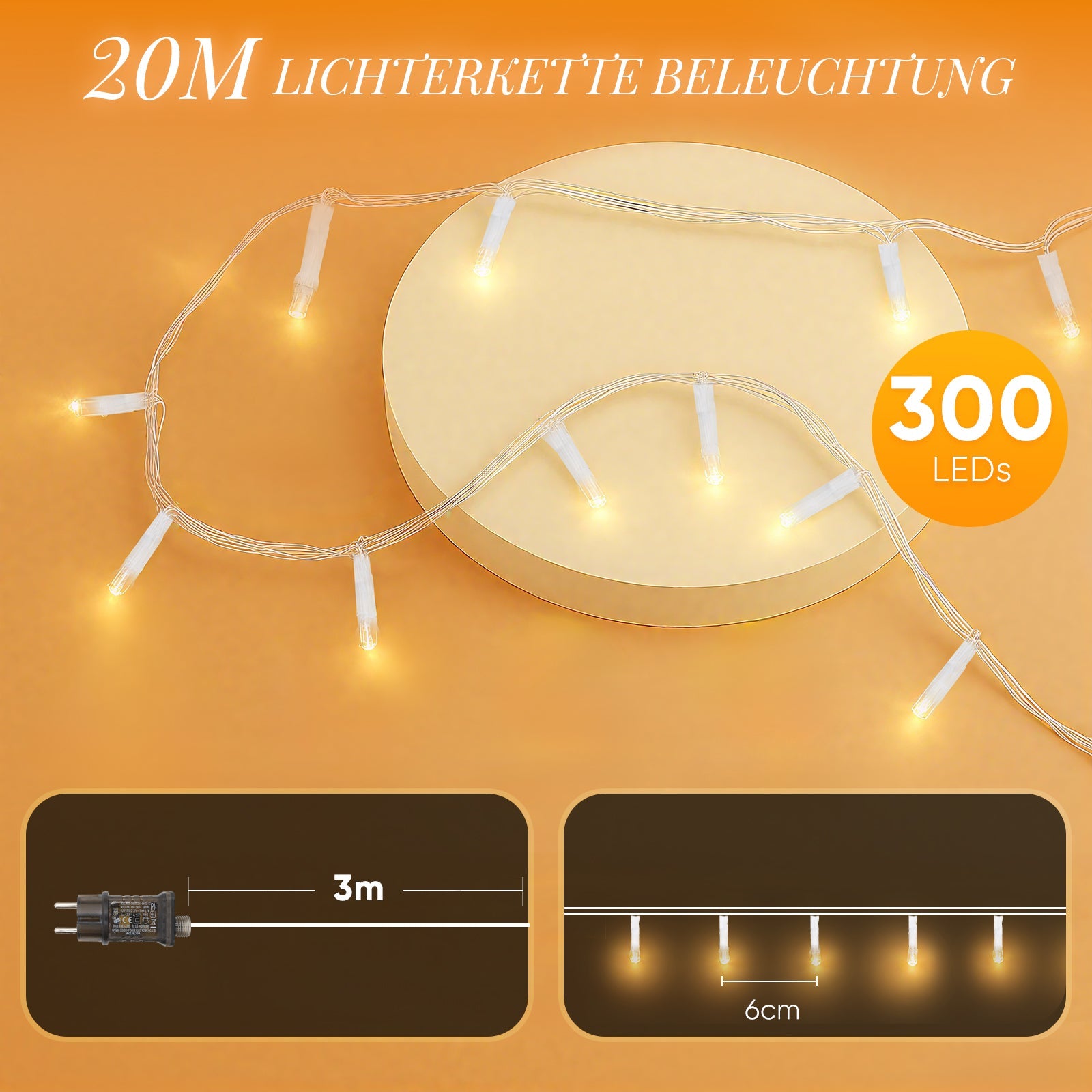 Salcar LED Lichterkette mit 5m/10m/15m/20m Länge – 50–300 LEDs, Fernbedienung, 8 Modi, Timer & IP44 Wasserdicht, für Weihnachtsdeko, Party, Hochzeit, Garten – Warmweiß Salcar