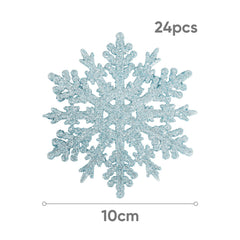 Salcar 24 Stück Schneeflocken Weihnachtsdeko Blau – Glitter Schneeflocken Anhänger Ø10cm, Wiederverwendbarer Weihnachtsbaumschmuck für Winter & Festtage Salcar