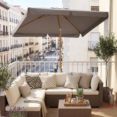Sekey Sonnenschirm Balkon 200x125 cm rechteckig in Holzoptik – höhenverstellbar, neigbar mit Aluminium-Drehgelenk, UV50+ Polyester, Push-Up-System für Balkon, Terrasse & Garten