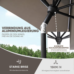 Sekey Solar-LED Sonnenschirm 300cm mit 40 LED, UV 50+, Alu-Sonnenschirm mit Kurbel Sekey