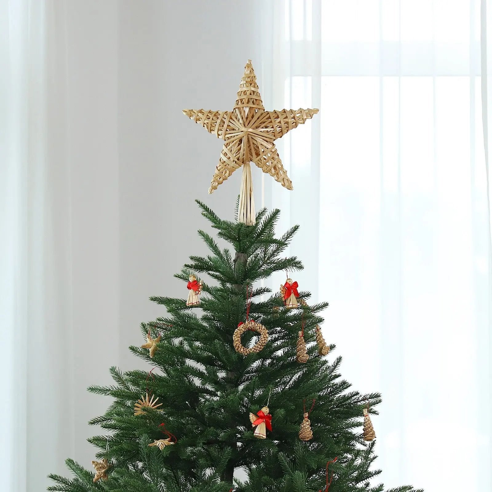 Salcar Christbaumspitze Strohstern Weihnachtsbaum Dekoration für Weihnachten, Tannenbaumspitze für den Christbaum, 25cm Salcar