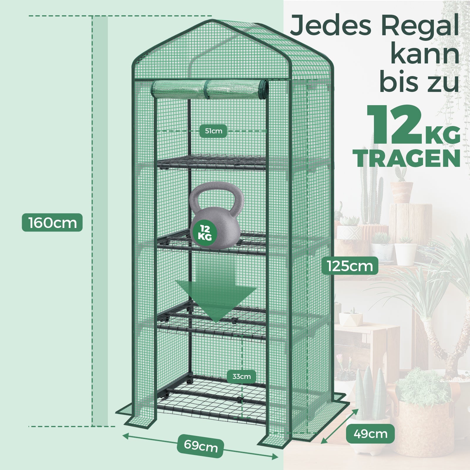 Sekey Mini-Gewächshaus für Tomaten mit 4 Ebenen Kompaktes Foliengewächshaus für Balkon & Garten, Stabil & Platzsparend (160×70×50 cm) Sekey