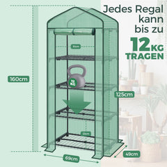 Sekey Mini-Gewächshaus für Tomaten mit 4 Ebenen Kompaktes Foliengewächshaus für Balkon & Garten, Stabil & Platzsparend (160×70×50 cm) Sekey