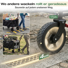 Sekey Bollerwagen Faltbar 120L – bis 100kg belastbar, Geländetauglicher Handwagen mit Bremse & verstellbarer Zugstange (83–103 cm), klappbar & kompakt für Camping, Einkauf & Transport, 4029 Pro, 4030