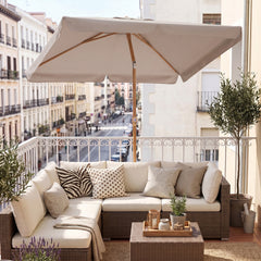 Sekey Sonnenschirm Balkon 200x125 cm rechteckig in Holzoptik – höhenverstellbar, neigbar mit Aluminium-Drehgelenk, UV50+ Polyester, Push-Up-System für Balkon, Terrasse & Garten