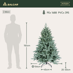 SALCAR Artificial Christmas tree made of PE &amp; invisible PVC tips – Natural grey-green fir with quick-assembly folding system &amp; stable metal stand (150 cm / 180 cm / 210 cm)