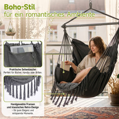 Sekey Hängesessel mit 2 Kissen & Seitentasche – Boho Hängestuhl für Balkon, Garten & Indoor – Anthrazit