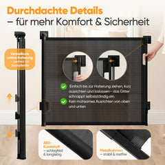 Sekey Ausziehbares Treppenschutzgitter 0–150 cm – TÜV-zertifiziertes Baby- & Haustiergitter, 97 cm hoch, ohne Bohren, für Treppe, Tür & Flur