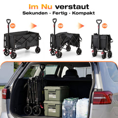 Sunula Bollerwagen faltbar mit klappbarer Heckklappe – 80 L + 35 L Handwagen mit erweiterbarer Ladefläche, 100 kg belastbar, leichter Faltbollerwagen mit Bremsen & 360°-Rädern