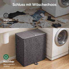 Sekey Wäschekorb mit Deckel 160L, Doppelter Wäschesammler mit 2 herausnehmbaren Wäschesäcken, Wäschekorb 2 Fächer für helle & dunkle Wäsche, Große Wäschebox für Bad, Schlafzimmer & Waschküche