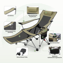Sunula Klappbarer Campingstuhl, Liegestuhl 2-in-1, Belastbar bis 100 kg, Abnehmbare Fußablage, Getränkehalter, Tragetasche, Leicht, Verstellbare Rückenlehne, Für Angeln, Strand, Camping, Garten, Outdoor Sekey