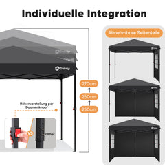 Sekey Premium Pop-Up Pavillon 3×3 m – Wasserdicht & Stabil, Faltpavillon mit Seitenwänden, Höhenverstellbar 250–270 cm