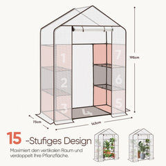 Sekey XL Foliengewächshaus 200×145×75 cm Stabiles Balkon-Gewächshaus mit 4 Regalböden für gesundes Pflanzenwachstum Sekey