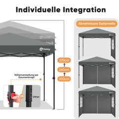 Sekey Premium Pop-Up Pavillon 3×3 m – Wasserdicht & Stabil, Faltpavillon mit Seitenwänden, Höhenverstellbar 250–270 cm