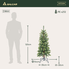SALCAR Slim Artificial Christmas Tree 120/150/180/210 cm | Slim Nordmann Fir made of PE, Space-saving, Realistic, Reusable, With Metal Stand