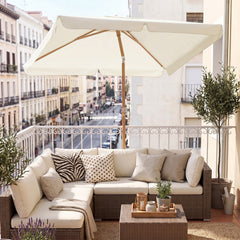 Sekey Sonnenschirm Balkon 200x125 cm rechteckig in Holzoptik – höhenverstellbar, neigbar mit Aluminium-Drehgelenk, UV50+ Polyester, Push-Up-System für Balkon, Terrasse & Garten