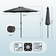 Sekey Sonnenschirm 300 cm Alu Gartenschirm Rund, Marktschirm Knickbar, mit Kurbel Sekey