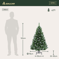 Salcar Künstlicher Weihnachtsbaum mit Schnee – 120/150/180/210 cm Christbaum, täuschend echt, mit Metallständer, PVC Tannenbaum für Innen & Außen