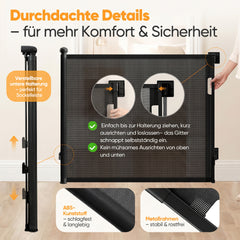 Sekey Ausziehbares Treppenschutzgitter 0–150 cm – TÜV & EN1930 zertifiziert, 97 cm hoch, feste Schraubmontage, Baby- & Haustiergitter für Treppe, Tür & Flur
