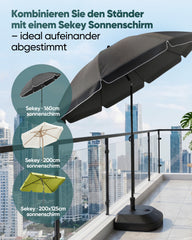 Sekey Halbrunder Sonnenschirmständer befüllbar – 32–38 mm, Kunststoff, bis 32 kg (Sand) / 24 L (Wasser), Schwarz
