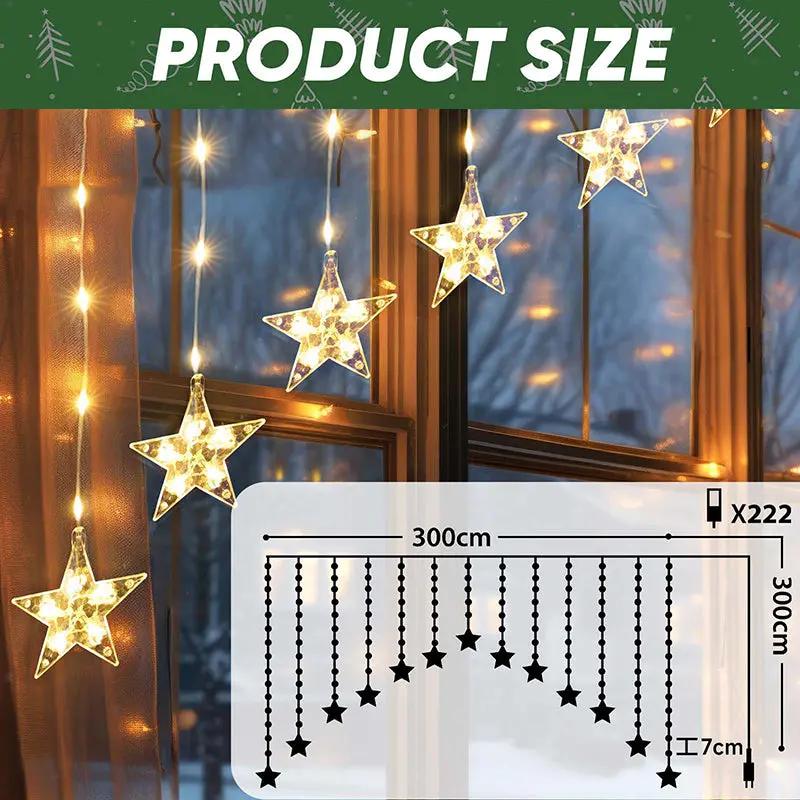 Salcar 3m LED Sternen Lichtervorhang, 16 Sternen, 222LEDs Salcar