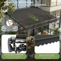 Sekey Gelenkarmmarkise 250x200 cm mit Handkurbel – 0–53° stufenlos neigbar, Doppel-Stahlseilzug, 280g/m² wasserdichtes Polyester, UV50+ Sonnenschutz für Balkon, Terrasse & Garten