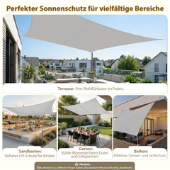Sekey Sonnensegel Rechteckig – Hellgrau, Wasserdicht, 160 g/m² PES, Mit Naht & Reißfest, 95% UV-Schutz, Wetterfest für Balkon, Terrasse & Garten