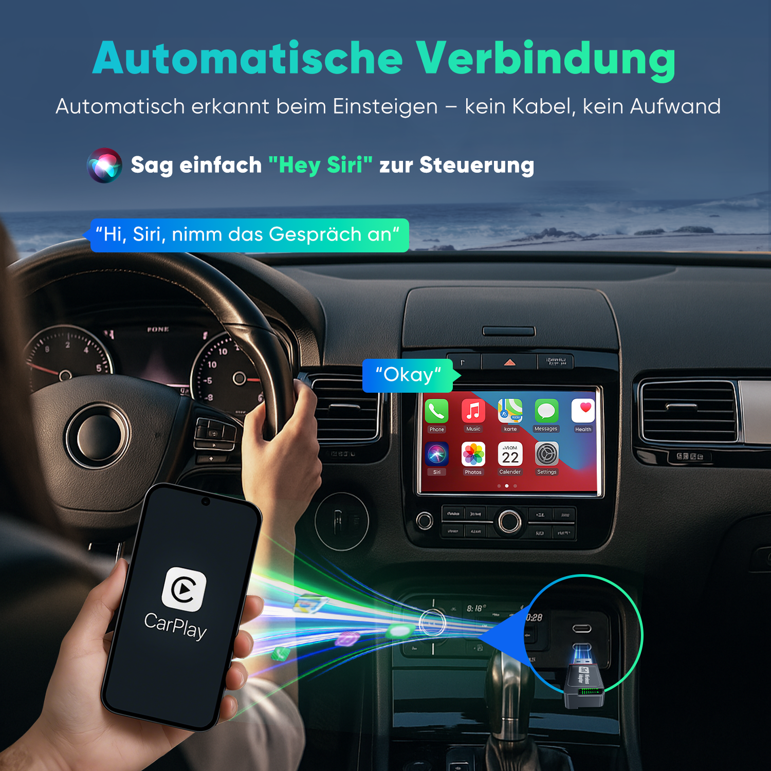 Salcar 2-in-1 Wireless Adapter für CarPlay & Android Auto – 2025 Upgrade, Dualband 5,8 GHz Auto-Dongle, ultrabreite Fahrzeugkompatibilität ab Baujahr 2016 Salcar